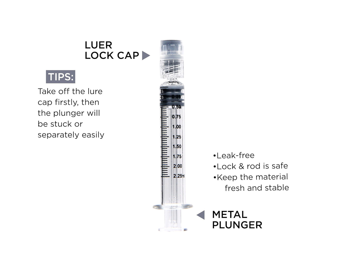 2.25ML Borosilicate Glass Syringe with Plastic Plunger