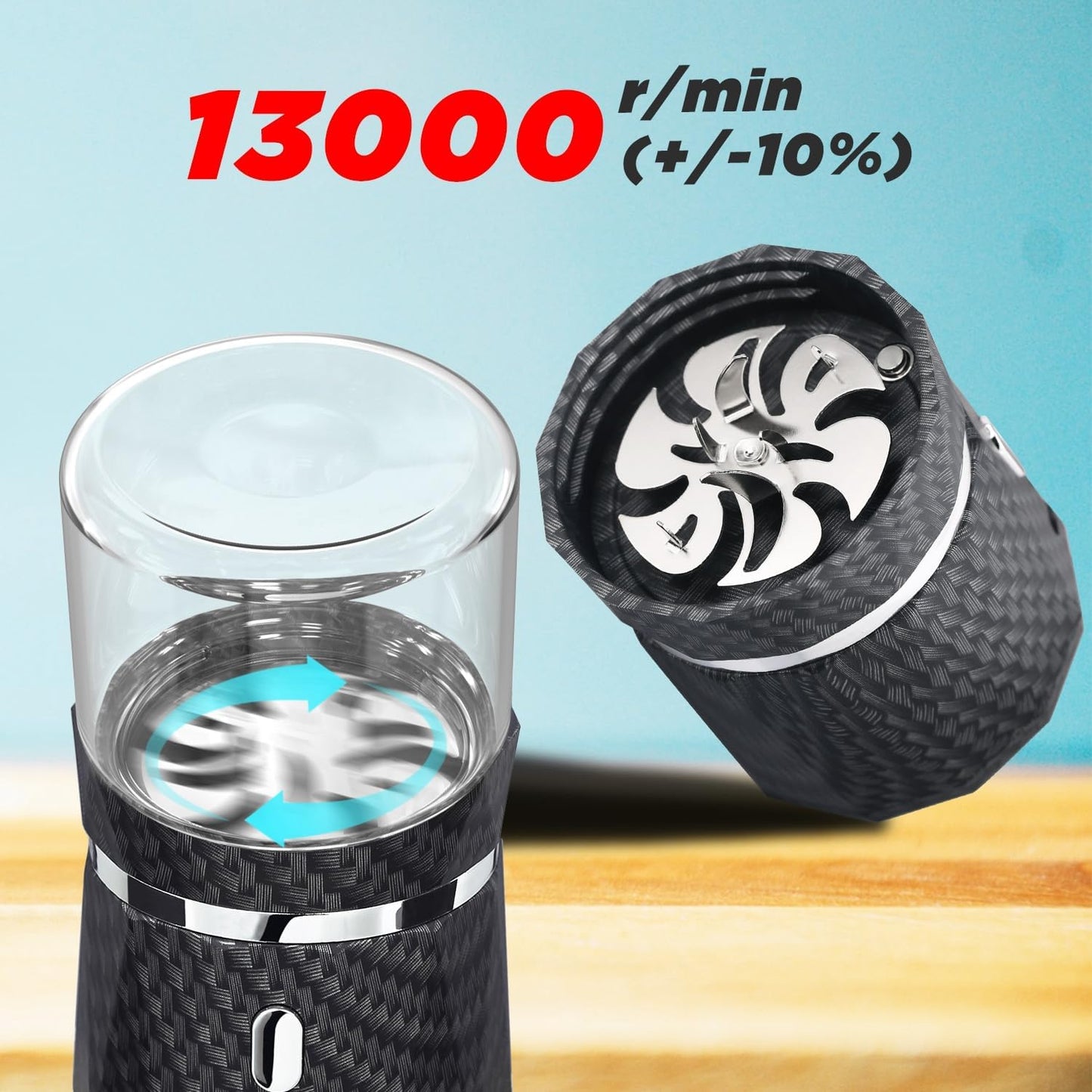 Unique Electric Herb Grinder,  Mini Size 2x3.5inches with 2pcs 1.7oz/50ml Glass Jar